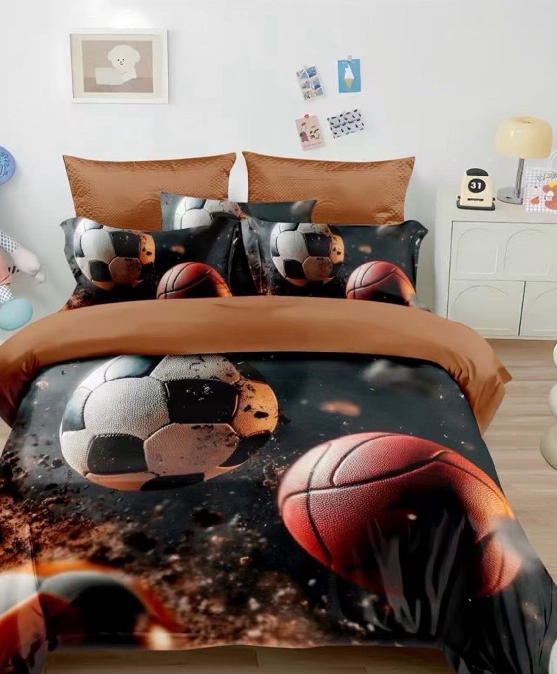 Novinka 2026 ! Bavlněné povlečení s 3D efektem na 2 postele -140×200/70×90 cm - FOTBAL č.10 + prostěradlo zdarma