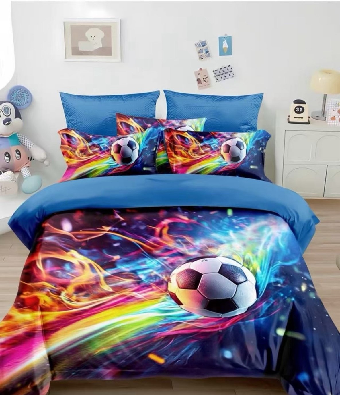 Novinka 2026 - Bavlnené obliečky s 3D efektom na 2 postele -140×200/70×90 cm - FUTBAL č.9 + prestieradlo zadarmo