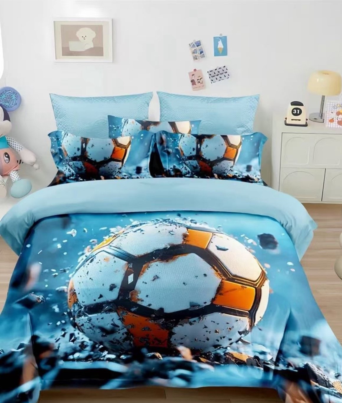 Novinka 2026 - Bavlnené obliečky s 3D efektom na 2 postele -140×200/70×90 cm - FUTBAL č.7 + prestieradlo zadarmo