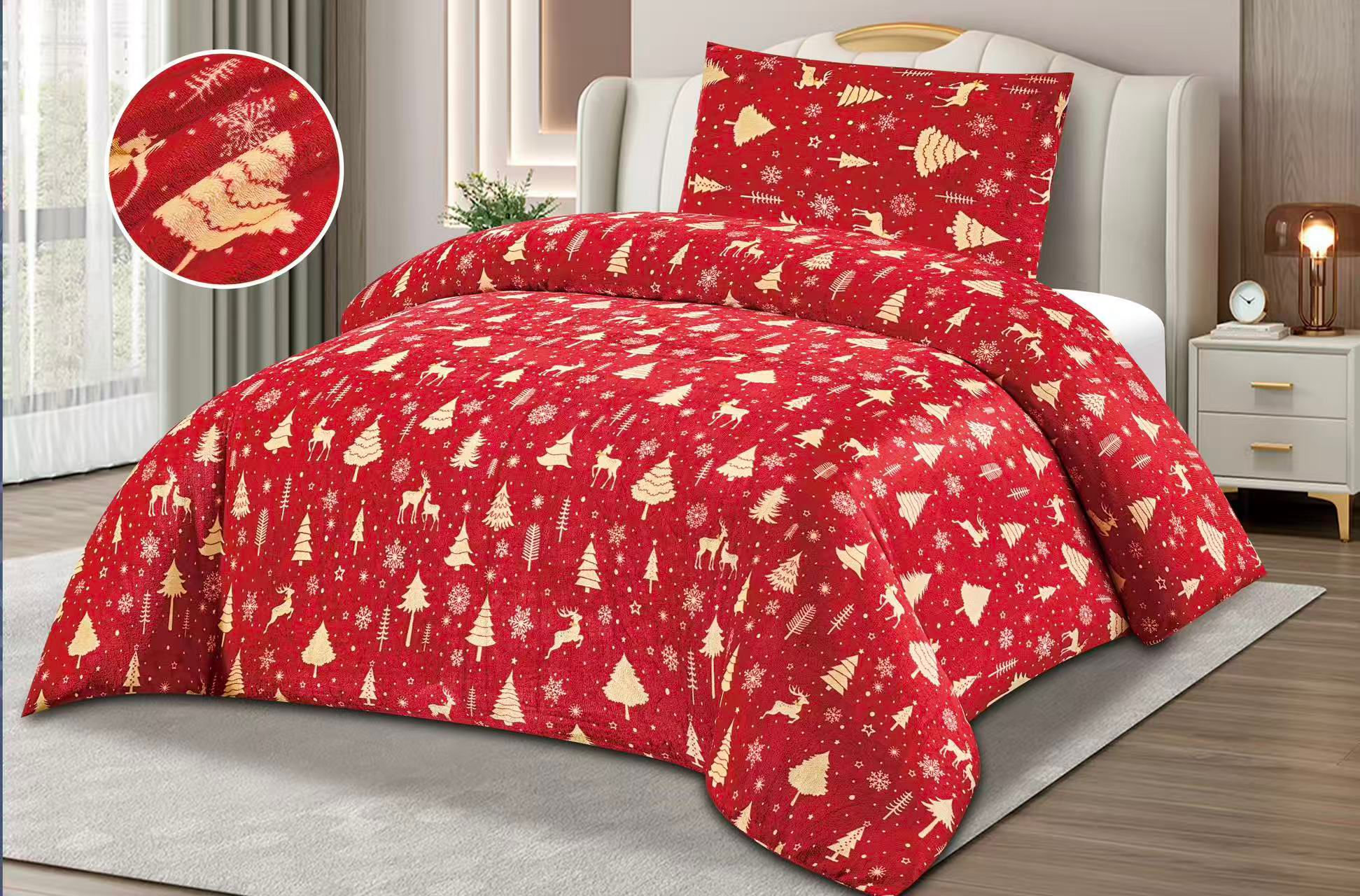 TOTÁLNY MASAKR CIEN - Mikroplyšové obliečky s 3D efektom 140x200/70x90 cm - ZIMA ČERVENÉ