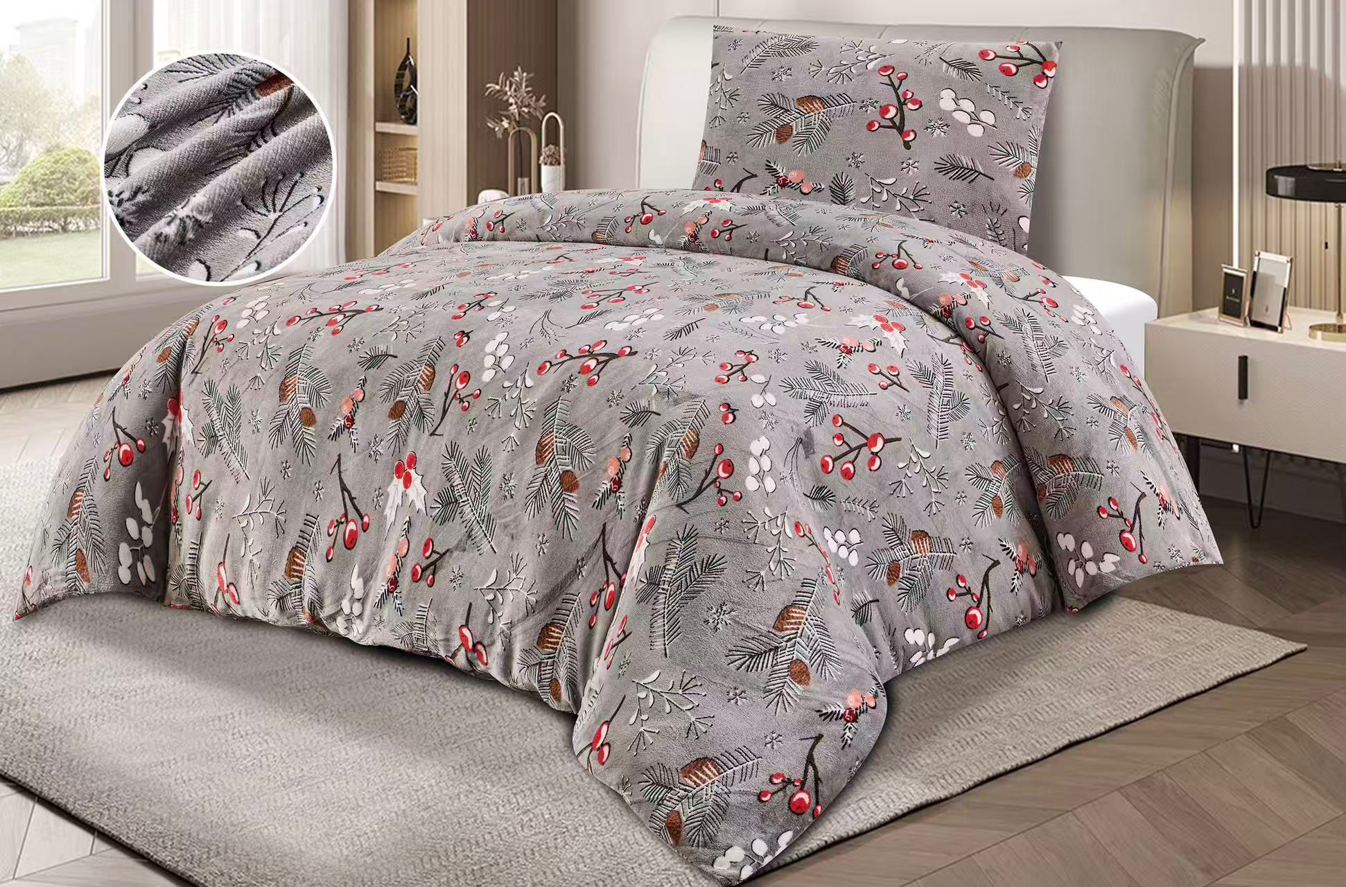 TOTÁLNY MASAKR CIEN - Mikroplyšové obliečky s 3D efektom 140x200/70x90 cm - VETVIČKY ŠEDÉ