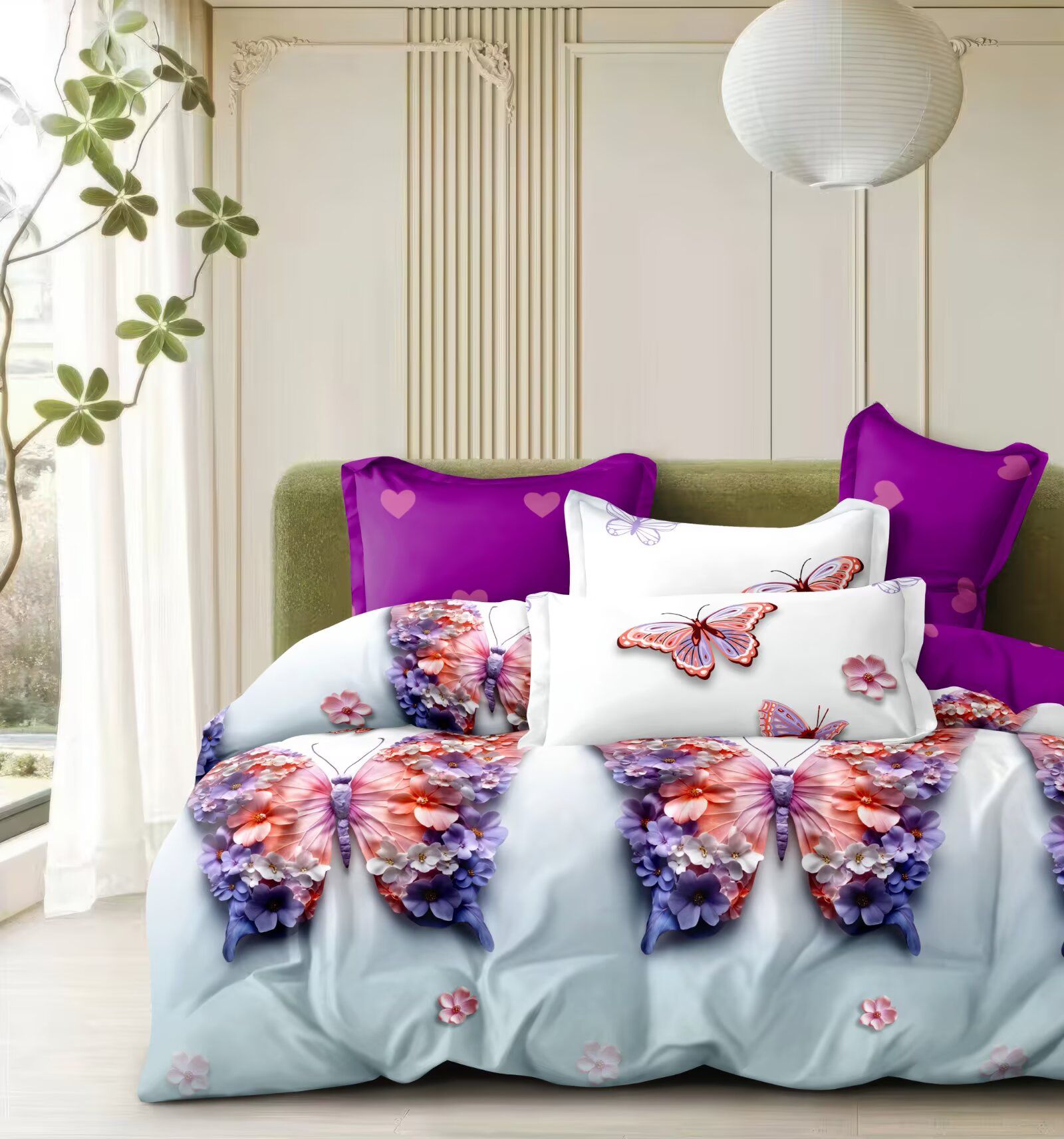 NOVINKA 2026 ! EXKLUZIVNÍ OBOUSTRANNÉ BAVLNĚNÉ POVLEČENÍ NA FRANCOUZSKOU PŘIKRÝVKU 200x220 / 70x90cm - BUTTERFLY RAINBOW