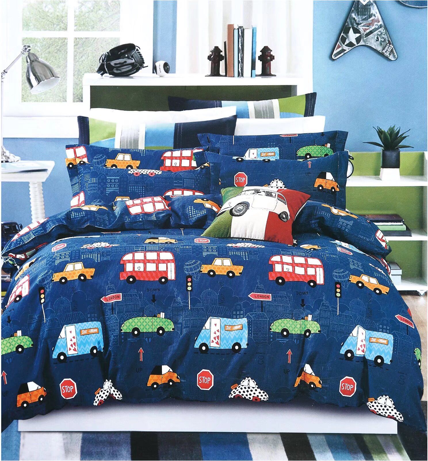 NOVINKA 2026 ! EXKLUZIVNÍ OBOUSTRANNÉ BAVLNĚNÉ POVLEČENÍ NA FRANCOUZSKOU PŘIKRÝVKU 200x220 / 70x90cm - AUTÍČKA