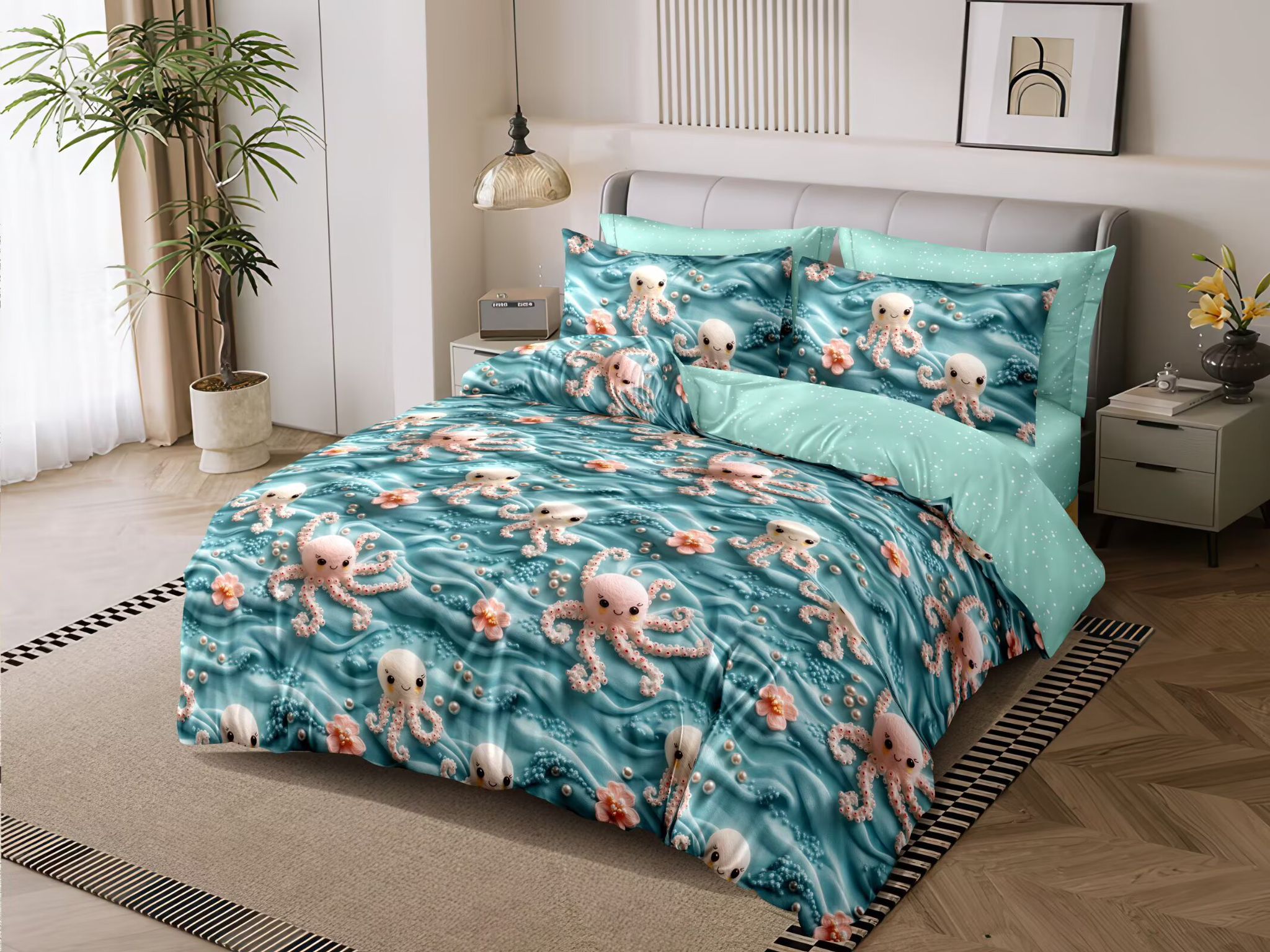 NOVINKA 2026 ! EXKLUZIVNÍ OBOUSTRANNÉ BAVLNĚNÉ POVLEČENÍ NA FRANCOUZSKOU PŘIKRÝVKU 200x220 / 70x90cm - CHOBOTNIČKY