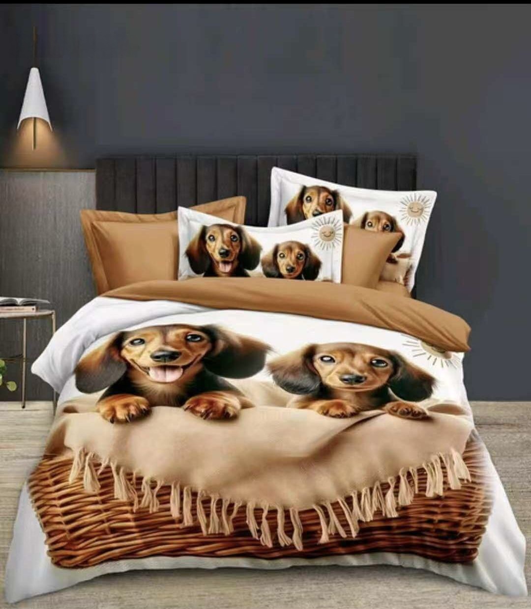 Novinka 2026 – Roztomilé 3D povlečení 140x200/70x90 cm – Štěňata v košíčku + povlak na polštářek ZDARMA