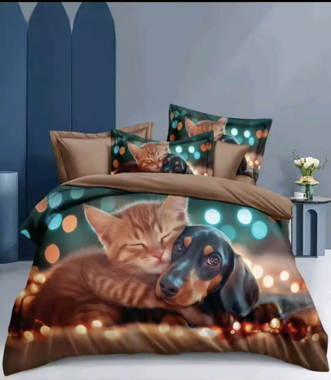 Novinka 2026 – Roztomilé 3D povlečení 140x200/70x90 cm – Přátelé: pes a kočka + povlak na polštářek ZDARMA