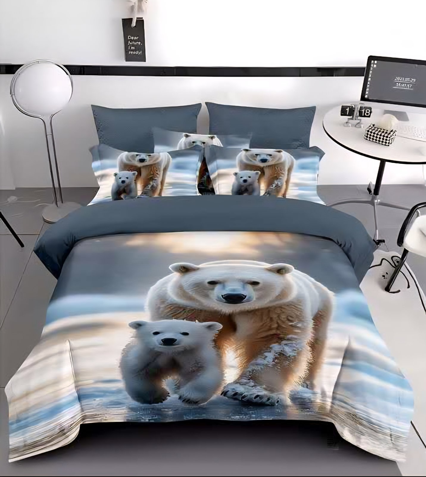 Novinka 2026 - Bavlnené obliečky s 3D efektom na 2 postele -140×200/70×90 cm - Ľadový medveď + prestieradlo zadarmo