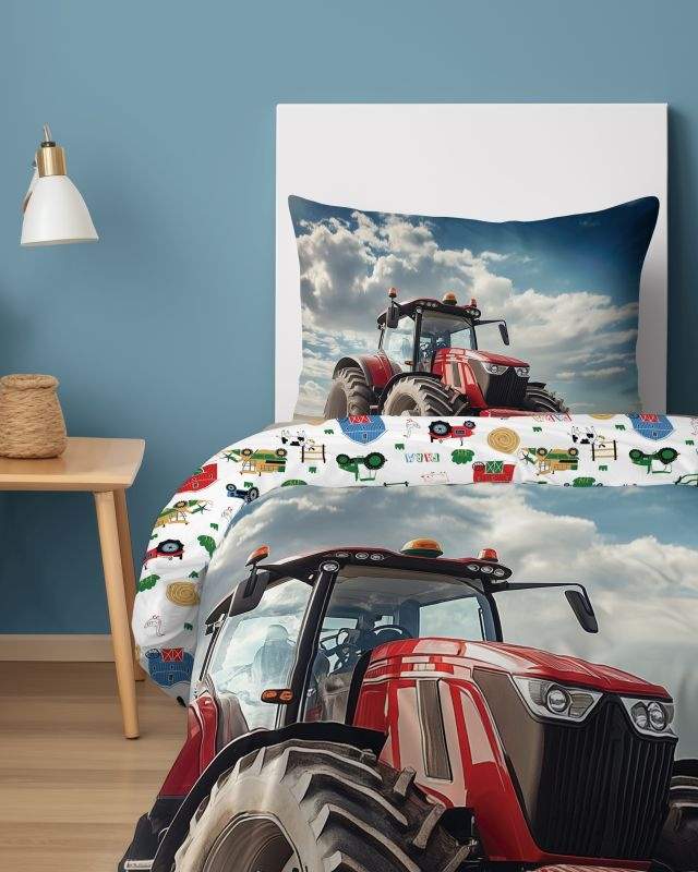 Novinka 2026 – Obojstranné bavlnené obliečky TRAKTOR RED 140x200/70x80 cm – 100% bavlna
