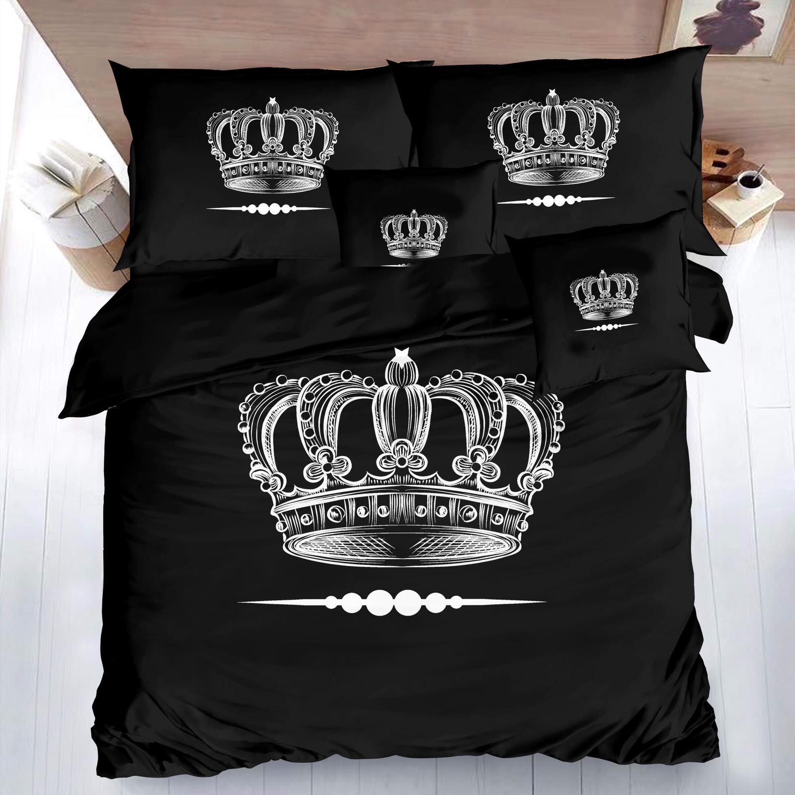 MEGA AKCIA - SADA OBLIEČKY S 3D EFEKTOM - KING &amp; QUEEN - BLACK - NA 2 POSTELE 140x200/70x90 cm + PROSTIERADLO ZADARMO - 