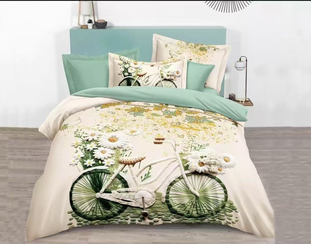 Novinka 2026 ! Bavlněné povlečení s 3D efektem na 2 postele -140×200/70×90 cm - BICYKL + prostěradlo zdarma