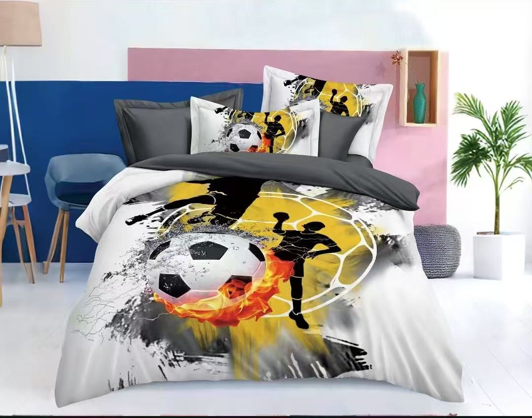 Novinka 2026 ! Bavlněné povlečení s 3D efektem na 2 postele -140×200/70×90 cm - FOTBALISTA + prostěradlo zdarma