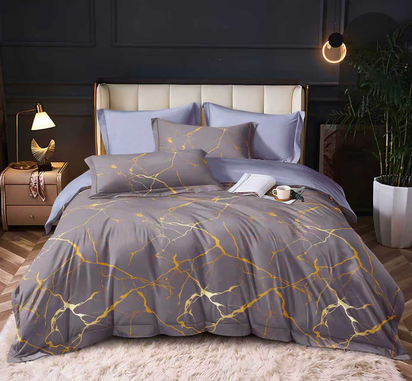 NOVINKA 2026 ! OBOUSTRANNÉ BAVLNĚNÉ POVLEČENÍ na 2 postele -140×200/70×90 cm - MRAMOR - FIALKOVÉ + prostěradlo zdarma !