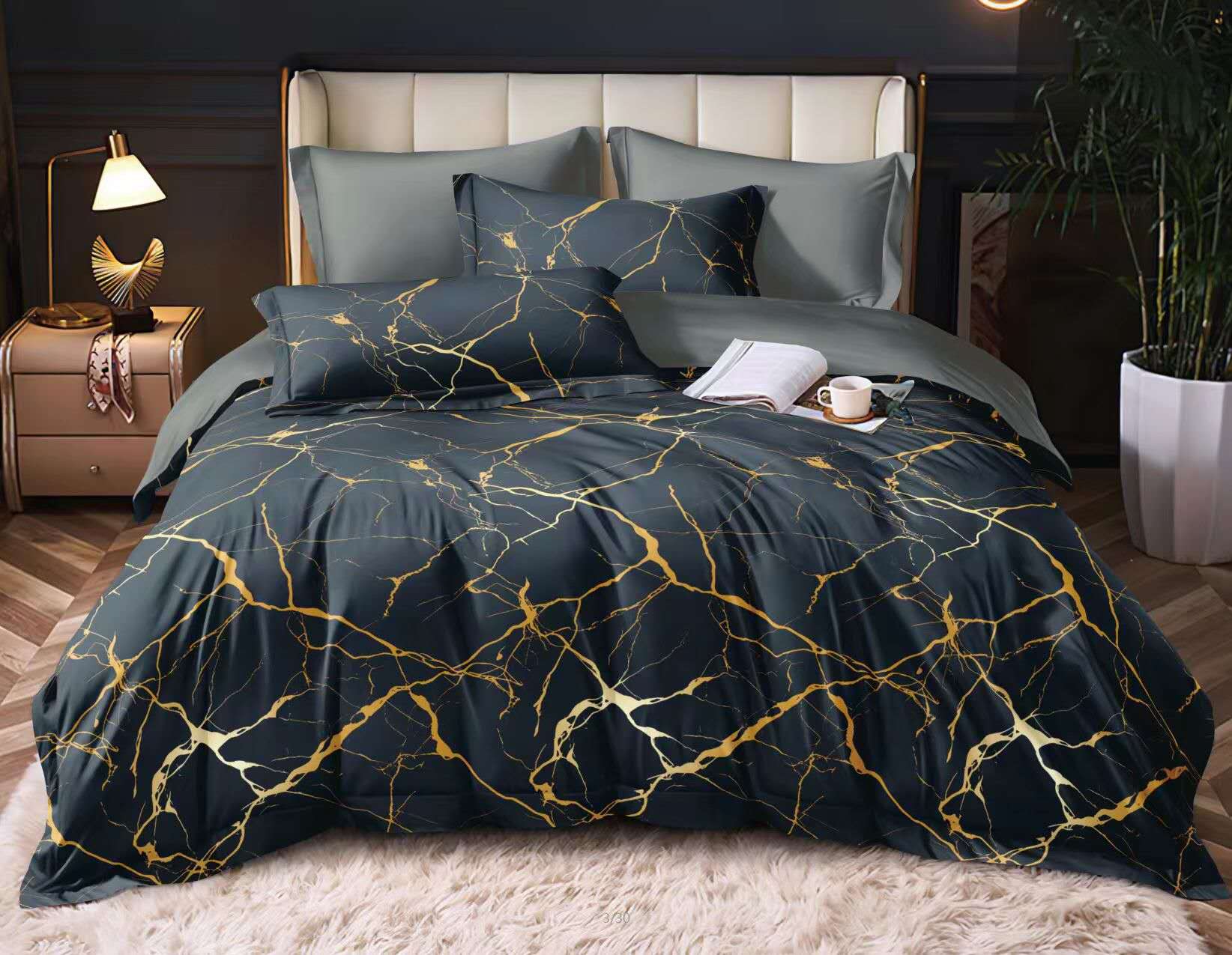 NOVINKA 2026 ! OBOUSTRANNÉ BAVLNĚNÉ POVLEČENÍ na 2 postele -140×200/70×90 cm - MRAMOR - ANTRACIT + prostěradlo zdarma !