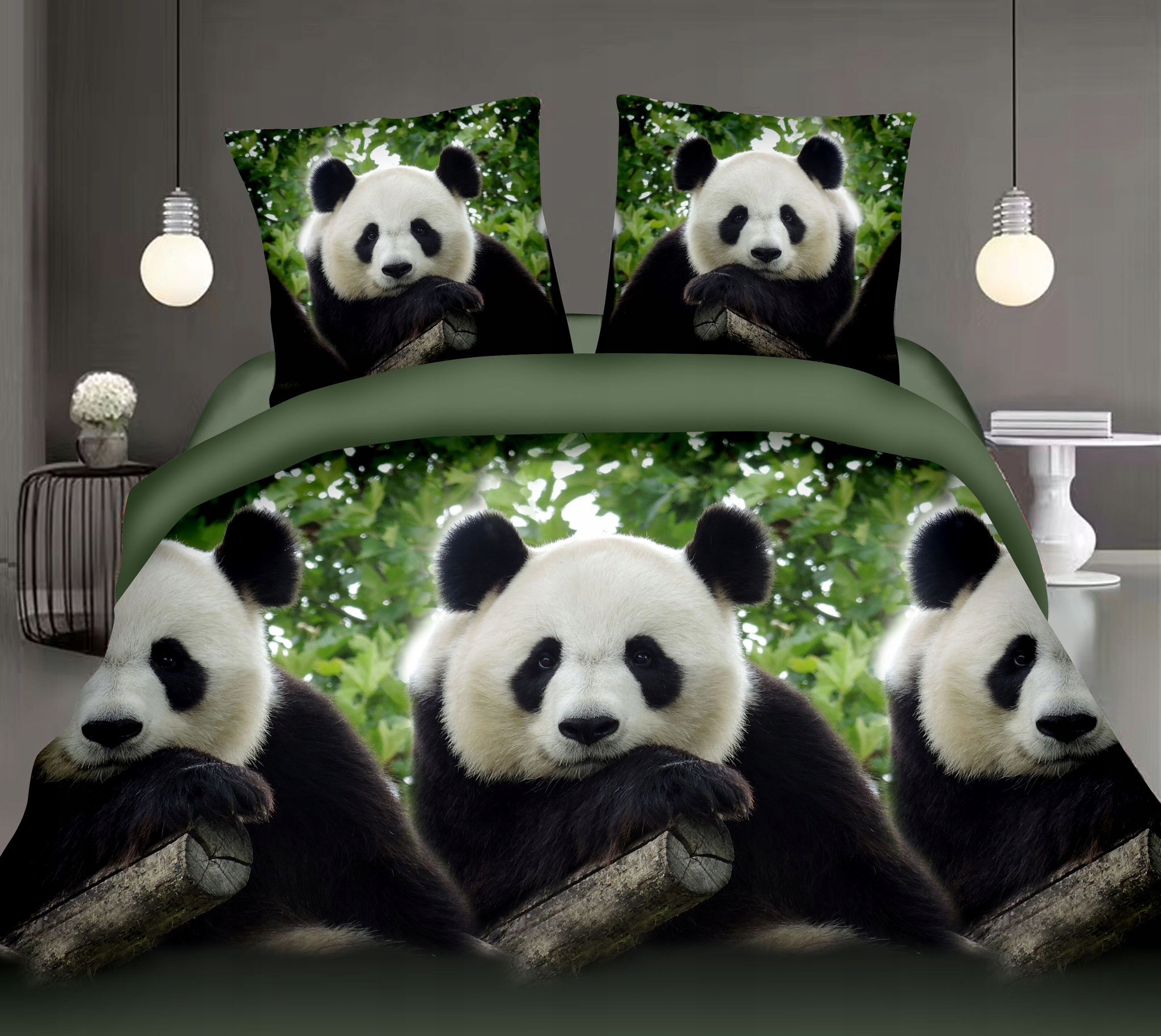 Luxusné bavlnené 3D obliečky PANDY - francúzske 220×200 cm + 2 obliečky na vankúš + prestieradlo zadarmo -