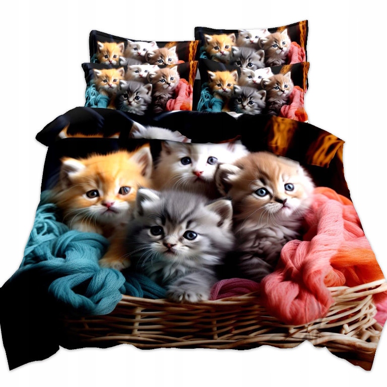 Luxusní bavlněné 3D povlečení KOŤATA – francouzské 220×200 cm + 2 povlaky na polštář + prostěradlo zdarma !