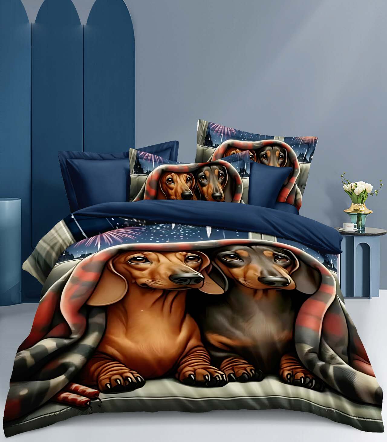 Novinka 2026 – Roztomilé 3D obliečky 140x200/70x90 cm – Jazvečíci Art + obliečka na vankúšik ZADARMO