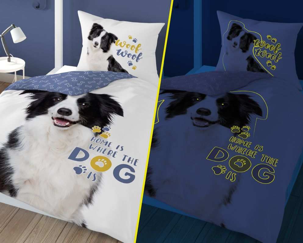 NOVINKA 2026 - Svietiace Bavlnené obliečky BORDER KOLIE - obojstranné, 100% bavlna 140×200 / 70×80 cm (NOVINKA 2026)
