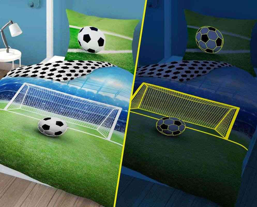 NOVINKA 2026 ! Svítící Bavlněné povlečení FOTBAL - BRANKA – oboustranné, 100% bavlna 140×200 / 70×80 cm (NOVINKA 2026)