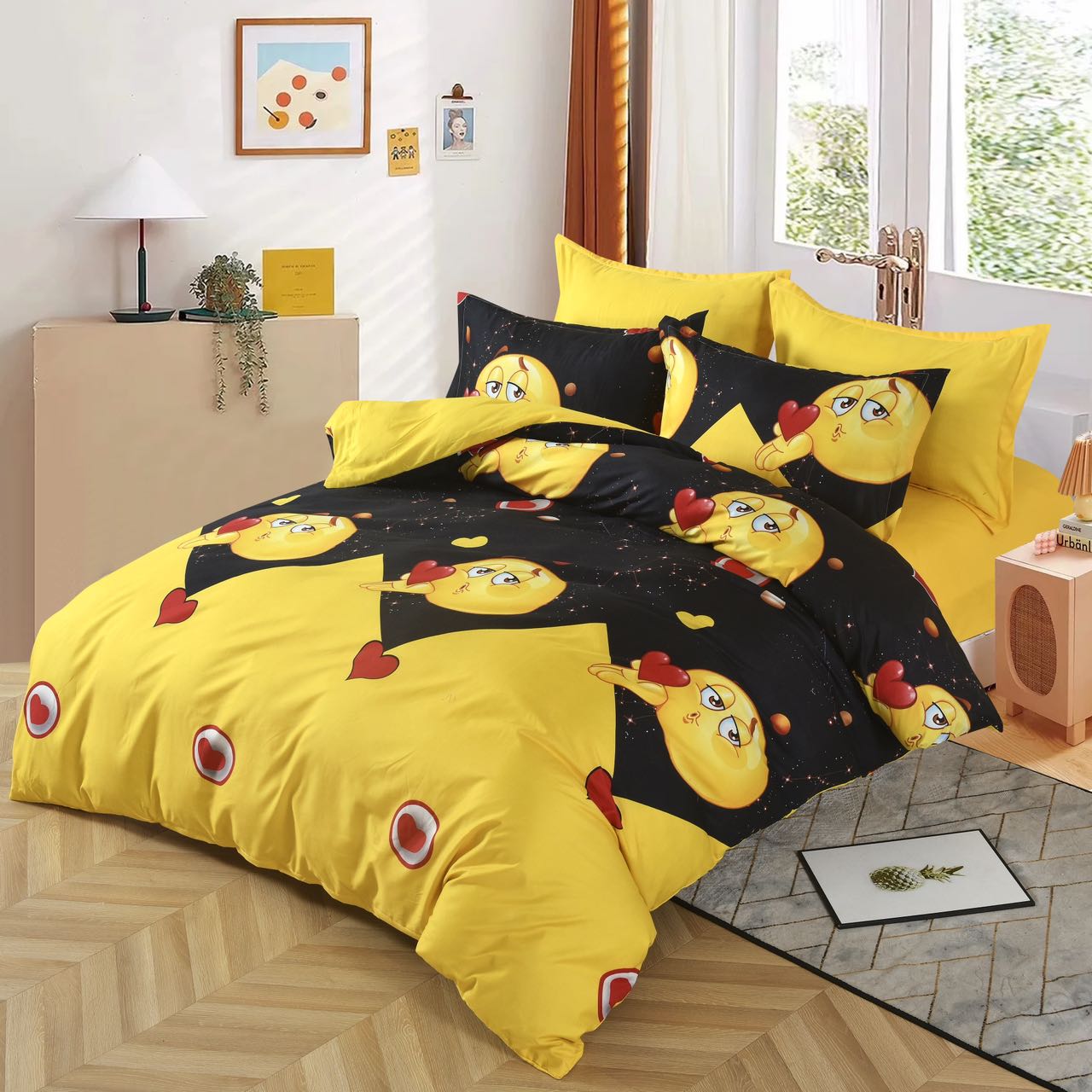 NOVINKA 2026 - LUXUSNÉ BAVLNENÉ OBOJSTRANNÉ OBLIEČKY na 2 postele 140x200/70x90 cm - SMAJLÍCI + PROSTIERADLO ZADARMO