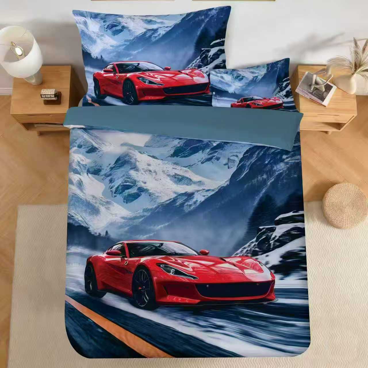 Novinka 2026 – Obliečky s 3d efektom „Magic Car – Red Speed“ 140x200/70x90cm + obliečka na vankúšik ZADARMO