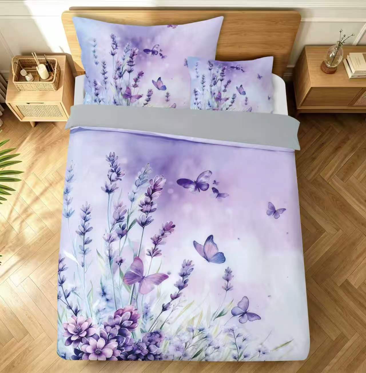 Novinka 2026 – Exkluzívne Obliečky s 3d efektom LEVANDUĽA S MOTÝLIKMI 140x200/70x90cm + obliečka na vankúšik ZADARMO -