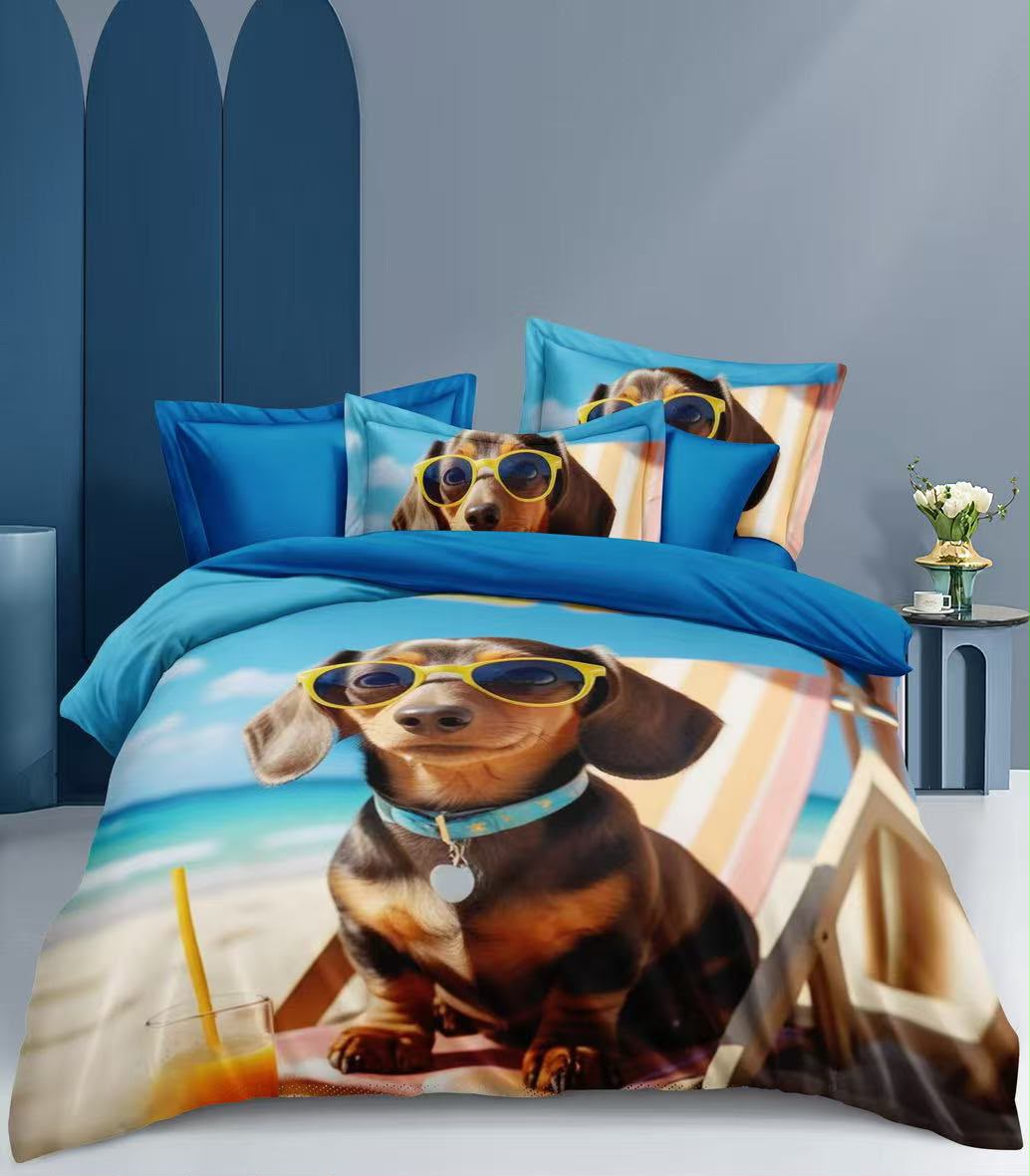 Novinka 2026 - Exkluzívne Obliečky s 3d efektom JAZEVČÍK NA PLÁŽI 140x200/70x90cm + obliečka na vankúšik ZADARMO -