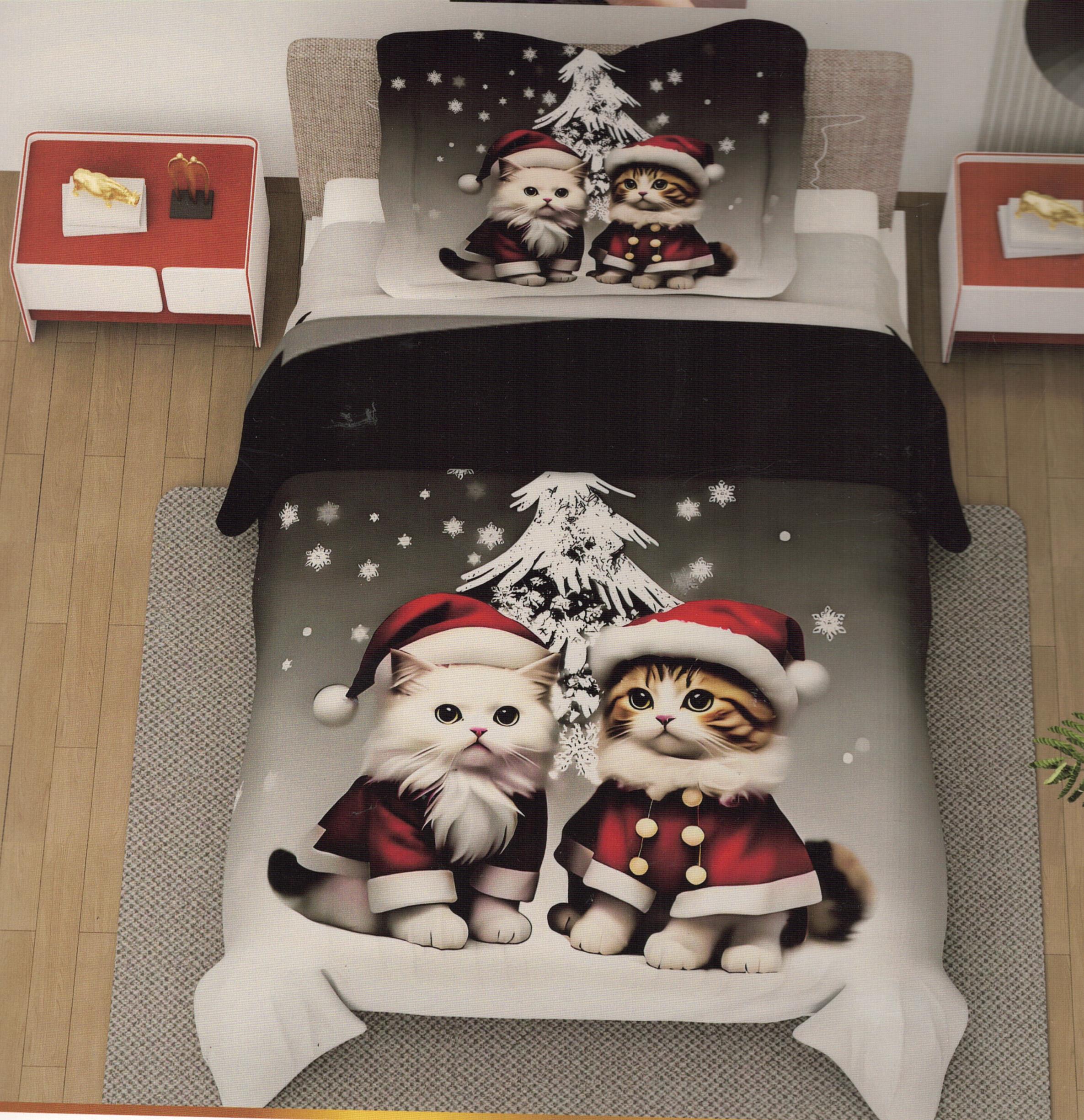 NOVINKA 2026 ! Bavlněná vánoční sada povlečení s 3D efektem 140x200/70x90 cm - VÁNOCE - MERRY CHRISTMAS - VÁNOČNÍ KOŤÁTKA 140x200/70x90cm