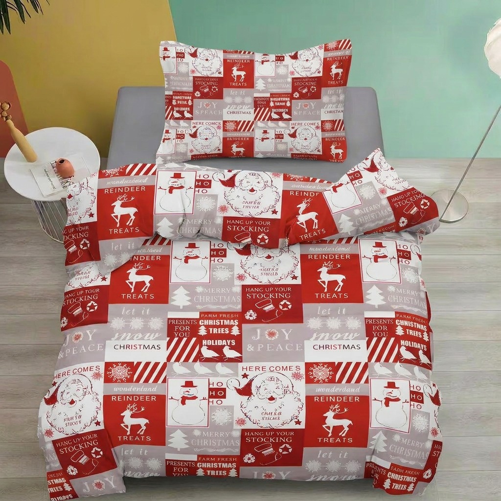 CENOVÝ TRHÁK ! Bavlněná vánoční sada povlečení s 3D efektem 140x200/70x90 cm - VÁNOCE - MERRY CHRISTMAS - ČERVENO - BÍLÉ ČTVEREČKY 140x200/70x90cm