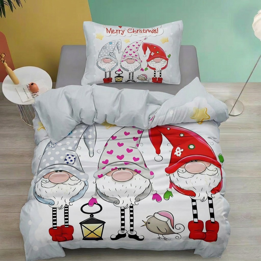NOVINKA 2026 ! Bavlněná vánoční sada povlečení s 3D efektem 140x200/70x90 cm - VÁNOCE - MERRY CHRISTMAS - TŘI SKŘÍTCI 140x200/70x90cm