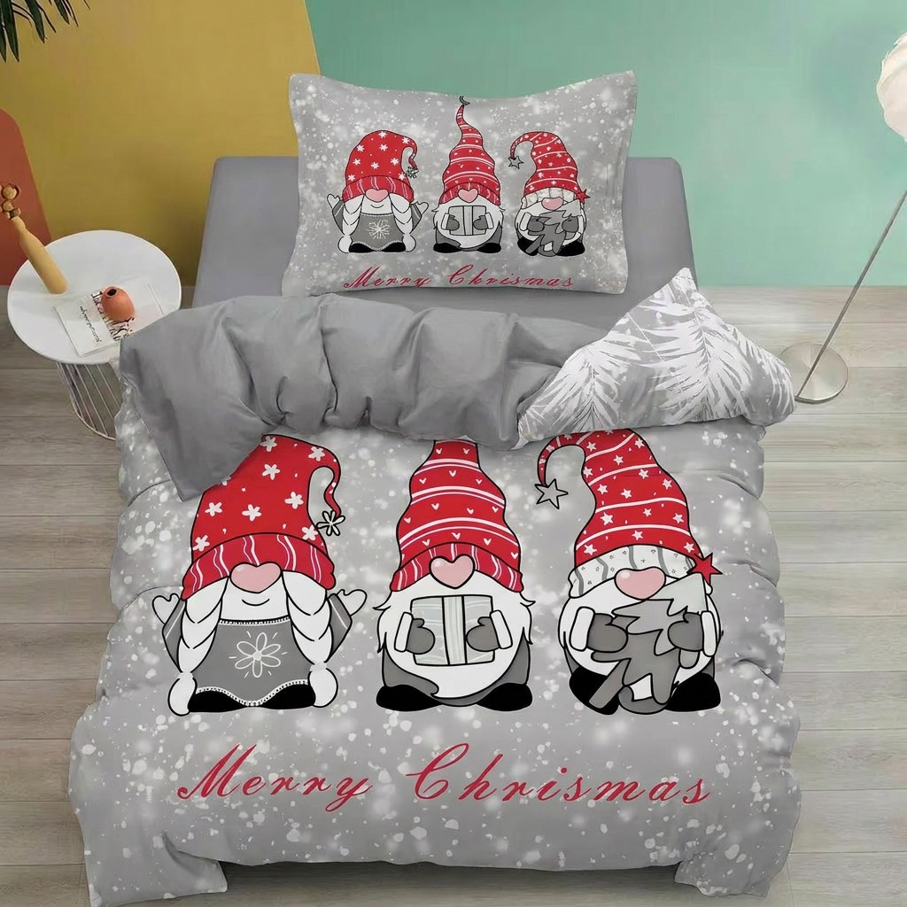 NOVINKA 2026 ! Bavlněná vánoční sada povlečení s 3D efektem 140x200/70x90 cm - VÁNOCE - MERRY CHRISTMAS - TŘI SKŘÍTCI - ŠEDÉ 140x200/70x90cm