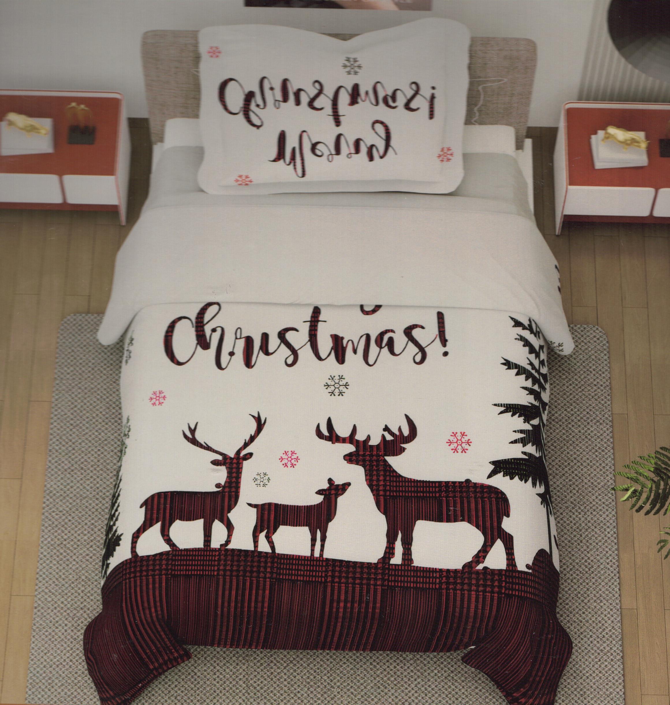 CENOVÝ TRHÁK ! Bavlněná vánoční sada povlečení s 3D efektem 140x200/70x90 cm - VÁNOCE - MERRY CHRISTMAS - SOBY 140x200/70x90cm