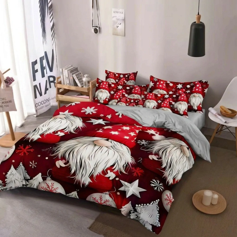 NOVINKA 2026 ! Sada vánočního bavlněného povlečení s 3D efektem pro 2 postele 140x200/70x90 cm – VÁNOCE / MERRY CHRISTMAS - SKŘÍTCI - FOUSÁČI + PROSTĚRADLO ZDARMA !