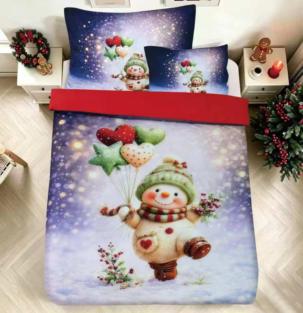 NOVINKA 2026 ! Povlečení s 3d efektem - SNĚHULÁČEK S BALÓNKY 140x200/70x90cm + povlak na polštářek ZDARMA !