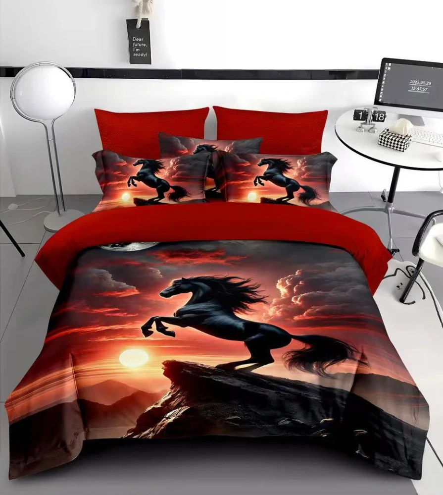 NOVINKA 2026 - Bavlněné 3D povlečení KŮŇ - MUSTANG pro 2 postele 140×200 / 70×90 cm + PROSTĚRADLO ZDARMA!