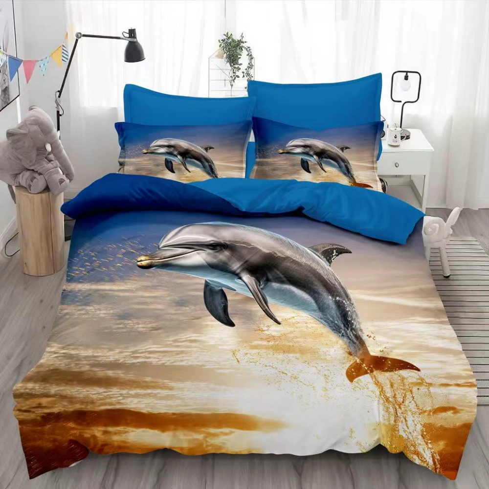 NOVINKA 2026 - Bavlněné 3D povlečení DELFÍN PŘI ZÁPADU SLUNCE pro 2 postele 140×200 / 70×90 cm + PROSTĚRADLO ZDARMA!