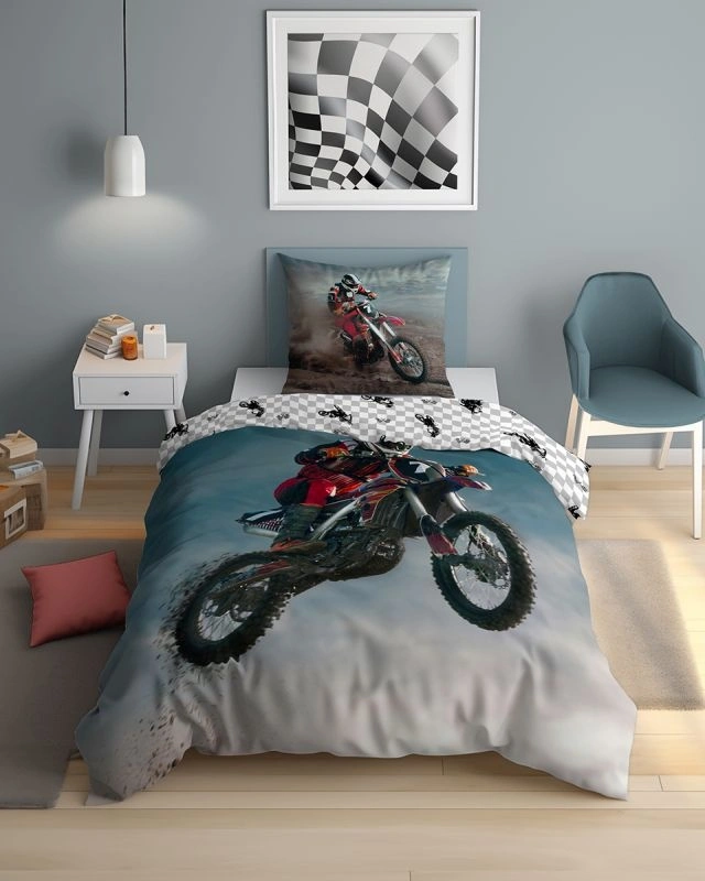 NOVINKA 2026 ! Svítící Bavlněné povlečení MOTOKROS – oboustranné, 100% bavlna 140×200 / 70×80 cm 