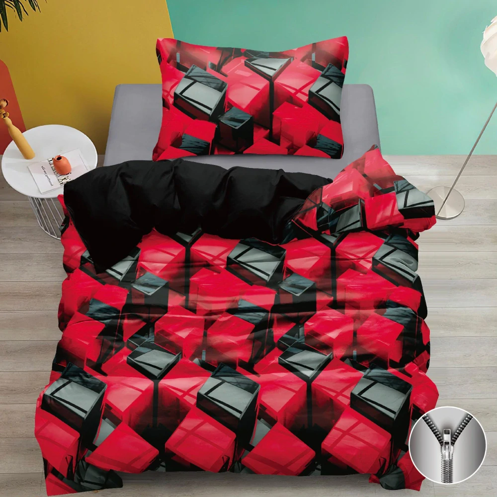 CENOVÝ TRHÁK ! Exkluzivní oboustranné Bavlněné povlečení s 3D efektem 140x200/70x90 cm - AMPHAN - ČERVENÝ