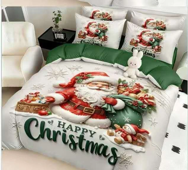 NOVINKA 2026! Sada BAVLNĚNÉHO POVLEČENÍ s 3D efektem 100% BAVLNA – VÁNOCE MERRY CHRISTMAS 140×200/70×90 cm – SANTA S DÁREČKY + PROSTĚRADLO ZDARMA!