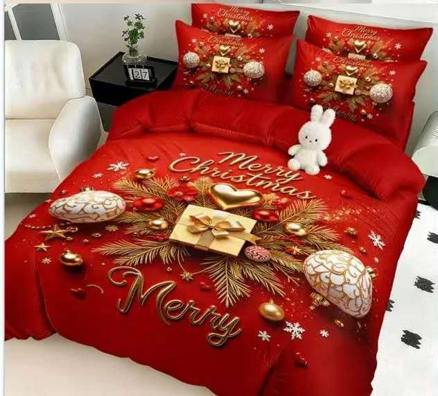 NOVINKA 2026! Sada BAVLNĚNÉHO POVLEČENÍ s 3D efektem 100% BAVLNA – VÁNOCE MERRY CHRISTMAS 140×200/70×90 cm – VESELÉ VÁNOCE ČERVENÉ + PROSTĚRADLO ZDARMA!