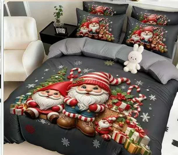 NOVINKA 2026! Sada BAVLNĚNÉHO POVLEČENÍ s 3D efektem 100% BAVLNA – VÁNOCE MERRY CHRISTMAS 140×200/70×90 cm – VÁNOČNÍ SKŘÍTCI ŠEDÉ + PROSTĚRADLO ZDARMA!