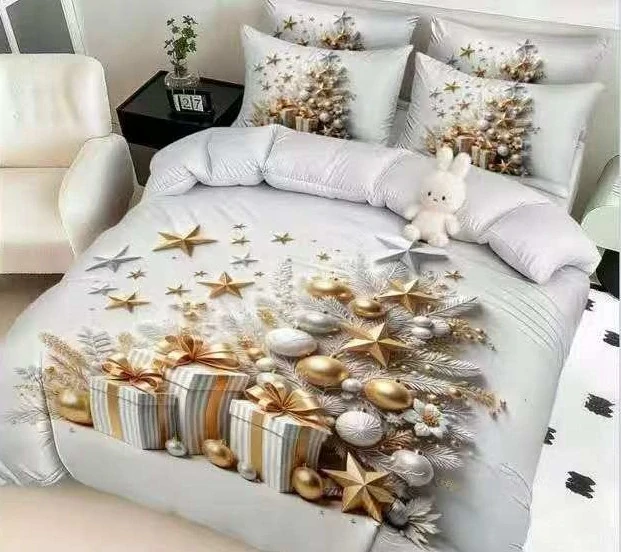 NOVINKA 2026! Sada BAVLNĚNÉHO POVLEČENÍ s 3D efektem 100% BAVLNA – VÁNOCE MERRY CHRISTMAS 140×200/70×90 cm – ZLATÝ STROMEČEK S DÁREČKY + PROSTĚRADLO ZDARMA!