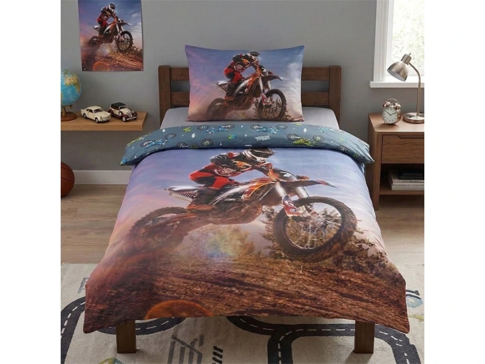 NOVINKA 2026- Obojstranné Bavlnené obliečky MOTOCROS 140x200 / 70x90 cm