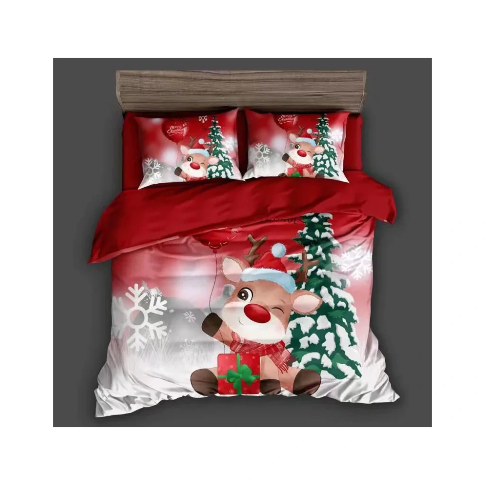 NOVINKA 2026 - Sada vianočných bavlnených obliečok s 3D efektom pre 2 postele 140x200/70x90 cm - VIANOCE / MERRY CHRISTMAS - SOBÍK S DARČEKOM + PROSTIERADLO ZADARMO -