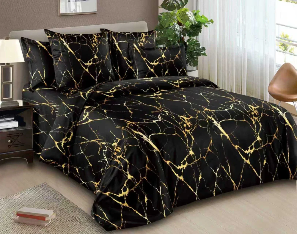 NOVINKA 2026 - Luxusné bavlnené francúzske obliečky 200x220 cm - MRAMOR - ČIERNY + prestieradlo ZADARMO -