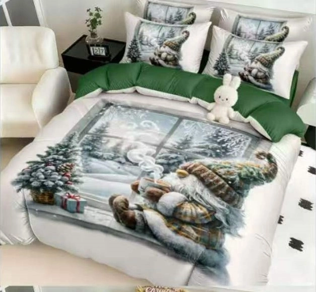 NOVINKA 2026 ! Sada BAVLNĚNÉHO POVLEČENÍ s 3D efektem 100% BAVLNA – VÁNOCE MERRY CHRISTMAS 140×200/70×90 cm – SKŘÍTEK S KAFÍČKEM + PROSTĚRADLO ZDARMA!