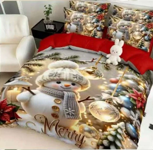 NOVINKA 2026 ! Sada BAVLNĚNÉHO POVLEČENÍ s 3D efektem 100% BAVLNA – VÁNOCE MERRY CHRISTMAS 140×200/70×90 cm – SNĚHULÁČEK S OZDOBIČKOU + PROSTĚRADLO ZDARMA!