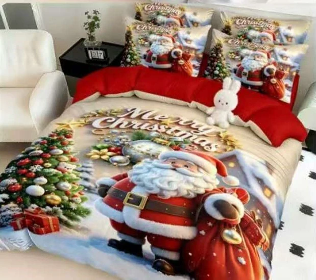 NOVINKA 2026 ! Sada BAVLNĚNÉHO POVLEČENÍ s 3D efektem 100% BAVLNA – VÁNOCE MERRY CHRISTMAS 140×200/70×90 cm – SANTA S NADÍLKOU + PROSTĚRADLO ZDARMA!