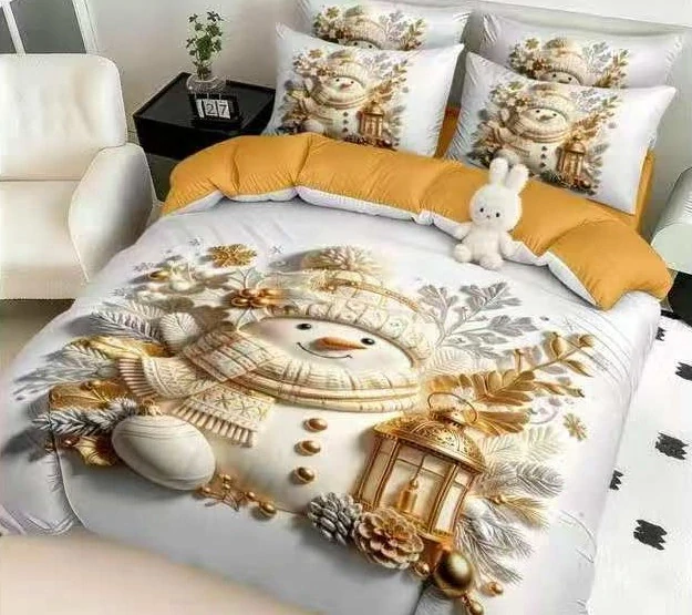 NOVINKA 2026 ! Sada BAVLNĚNÉHO POVLEČENÍ s 3D efektem 100% BAVLNA – VÁNOCE MERRY CHRISTMAS 140×200/70×90 cm – SNĚHULÁČEK S LUCERNOU + PROSTĚRADLO ZDARMA!