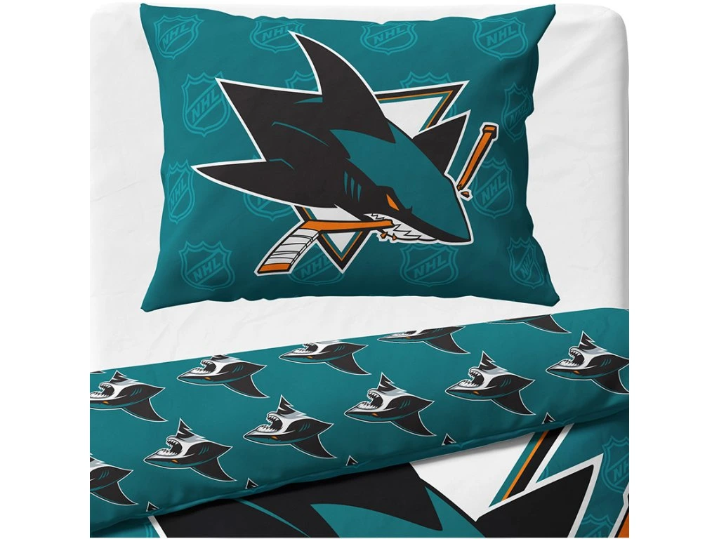 NOVINKA 2026 ! Bavlněné povlečení NHL - SAN JOSE SHARKS 140x200 / 70x90 cm