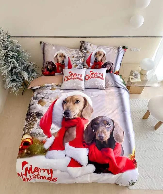  TOTÁLNY MASAKR CIEN - Sada vianočných bavlnených obliečok s 3D efektom pre 2 postele 140x200/70x90 cm - VIANOCE / MERRY CHRISTMAS - JAZEVČÍCI + PROSTIERADLO ZADARMO -